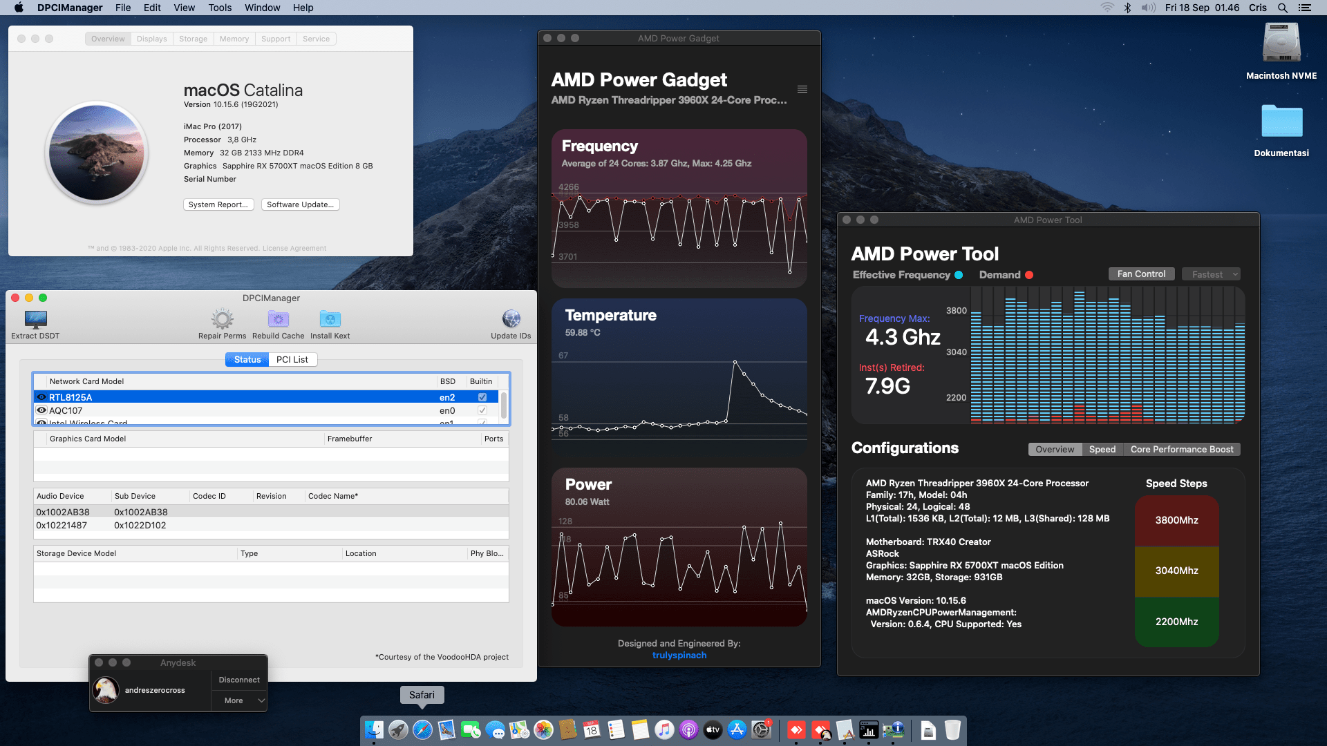 Success Hackintosh macOS Catalina 10.15.6 Build 19G2021 in Asrock TRX40 Creator + AMD Threadripper 3960X + Sapphire Radeon 5700XT